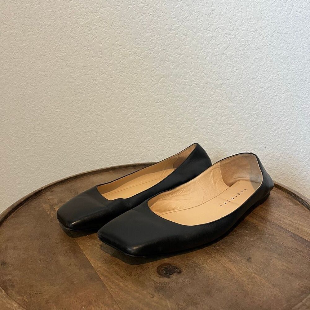 Paciotti Black Italian Leather Square Toe Slip-On Flats Women's Size 39 US 9